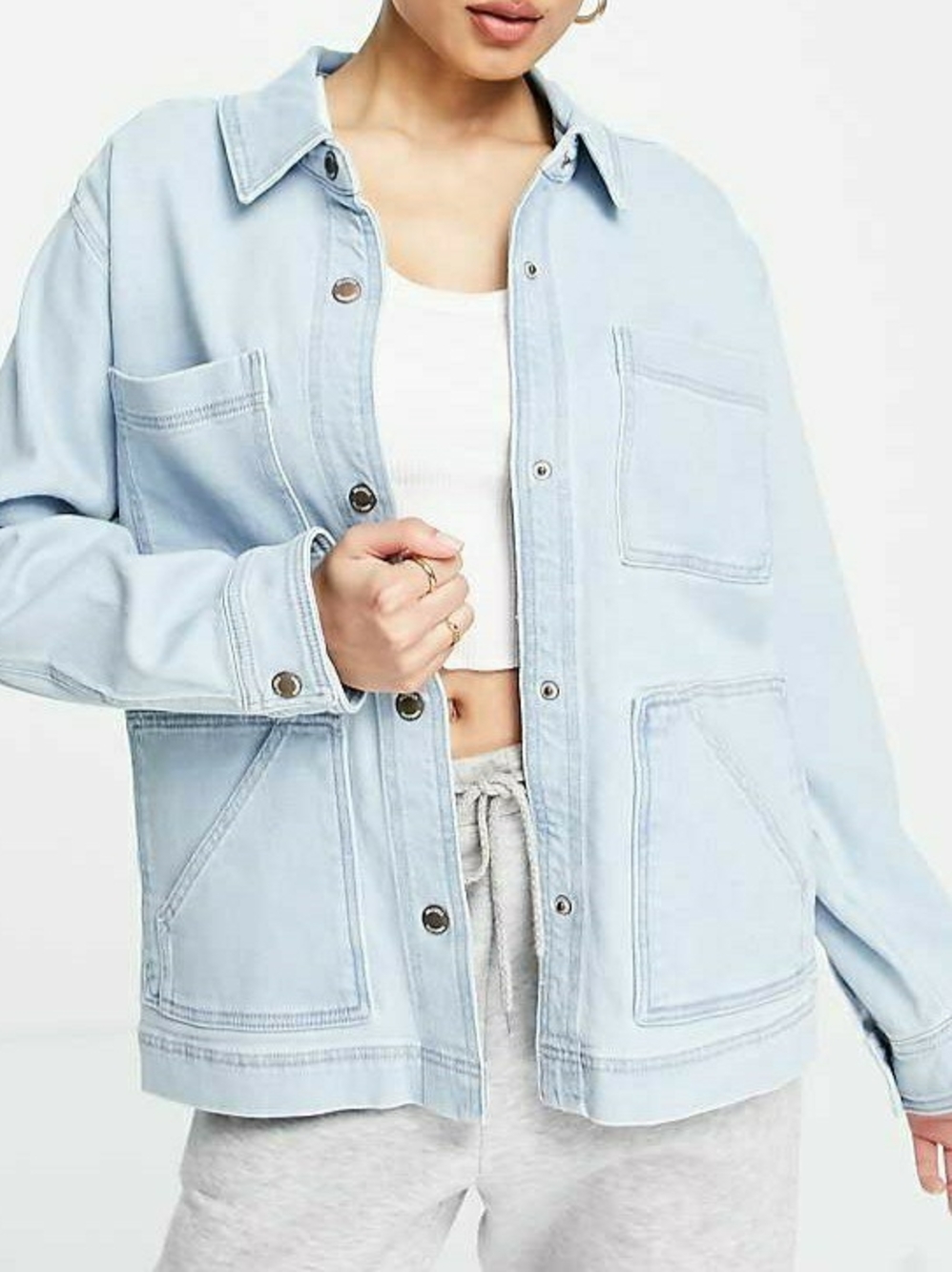 Hollister Denim Shacket With Snap Buttons